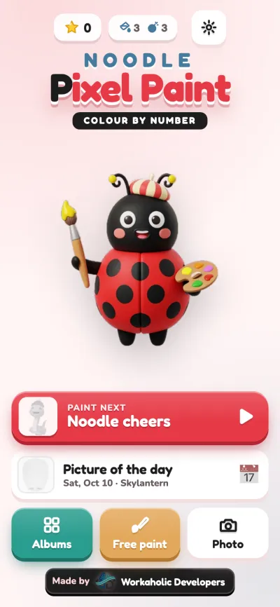 Home screen with Dot the ladybird, Paint next and Picture of the day