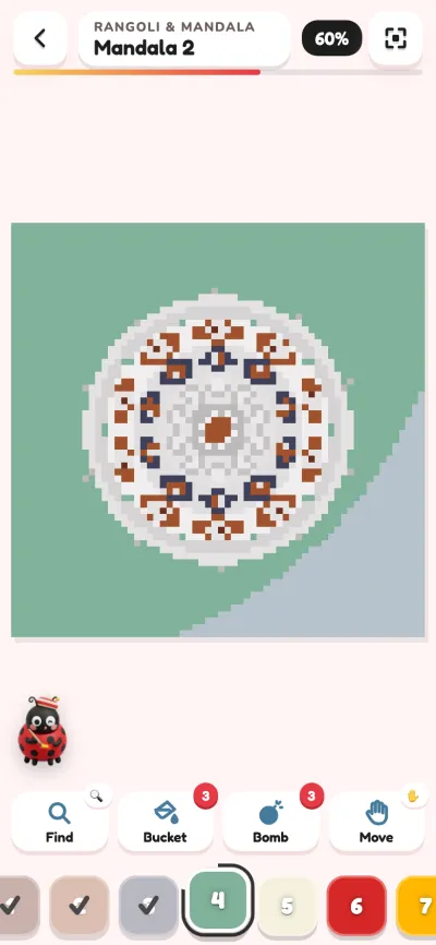 A rangoli mandala half painted